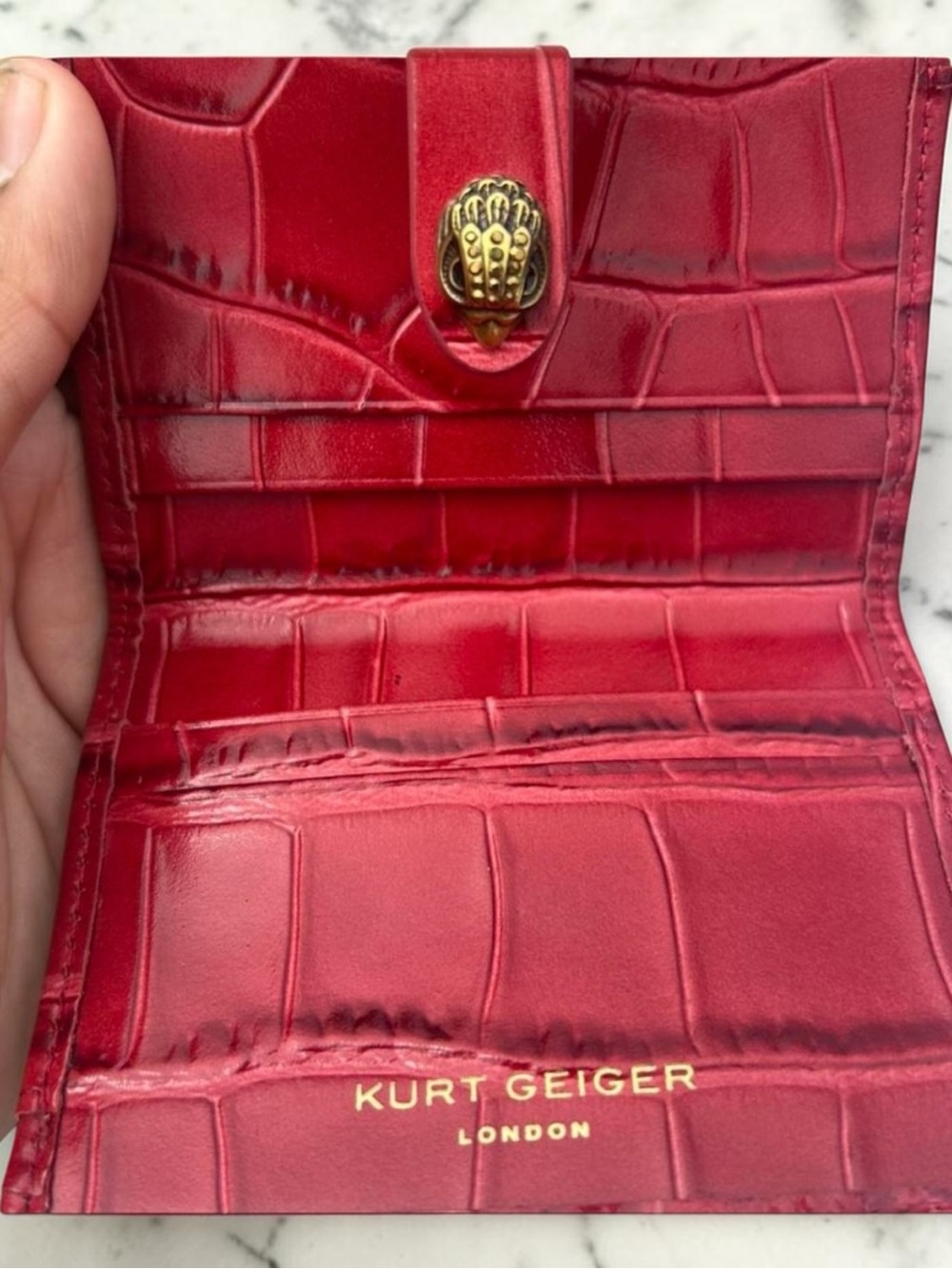 Kurt Geiger 🪢 Kensington Drench Croc-Embossed Red Leather Snap Wallet - Picture 4 of 4
